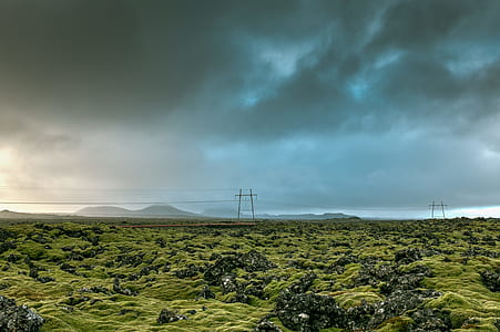 green grass land and mountains thumbnail
