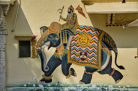 blue and brown elephant wall painting thumbnail