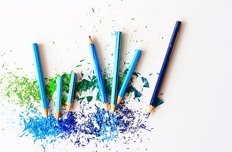 seven blue color pencils thumbnail