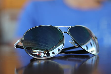 silver-colored framed black lens Aviator-style sunglasses thumbnail