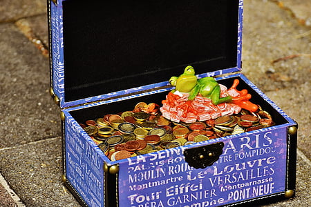green frog on coins in box thumbnail