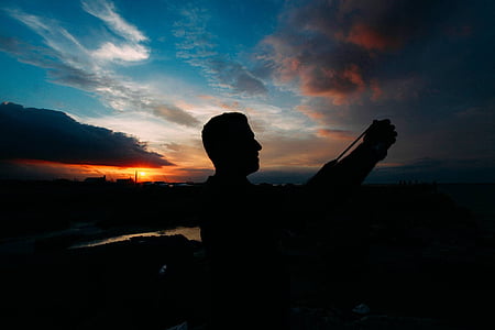 selfie, silhouette, sunset, sky, people thumbnail