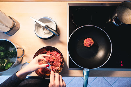 Frying ground beef burger meat thumbnail