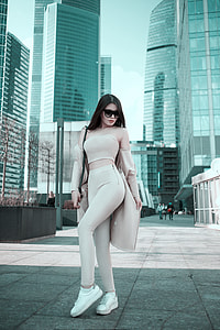 women's brown cold-shoulder crop top and pants outfit thumbnail