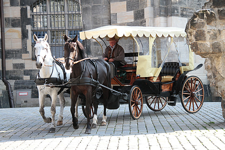 man riding on carriage near grey building thumbnail