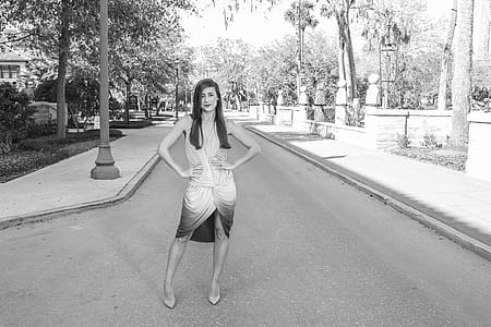 Woman Wearing Ombre Sleeveless Dress Grayscale Photography thumbnail