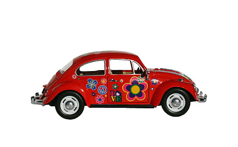 multicolored floral red Volkswagen Beetle coupe thumbnail