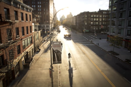 bird's eye-view photography of road surrounded with buildings thumbnail