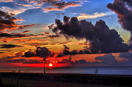 ocean under gray and black clouds during sunset thumbnail