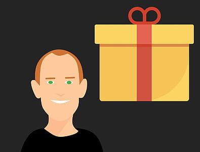 Smiling man with wrapped gift - illustration. thumbnail