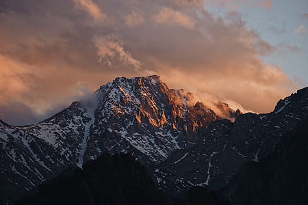 snow mountain under cloudy sky during sunset thumbnail