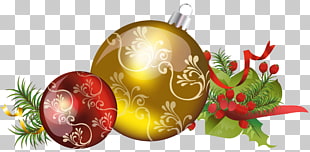 Christmas ornament , Christmas Balls with Ornaments , illustration of red and gold baubles PNG clipart