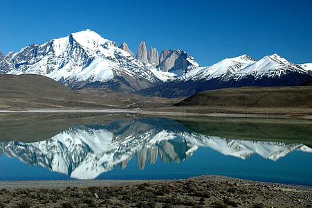 snow covered mountain near body of water thumbnail