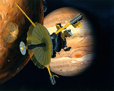 grey and yellow space satellite orbiting on planets thumbnail