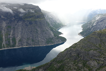 body of water between mountains thumbnail