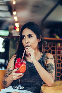 woman drinking strawberry juice thumbnail