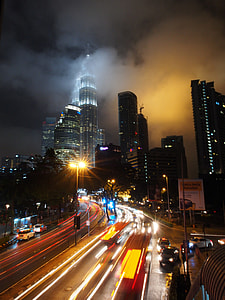Nighttime tower and streets in Kuala Lumpur, Malaysia thumbnail
