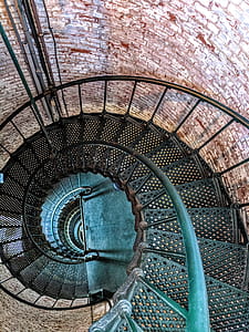 Top View of Green Metal Spiral Staircase thumbnail