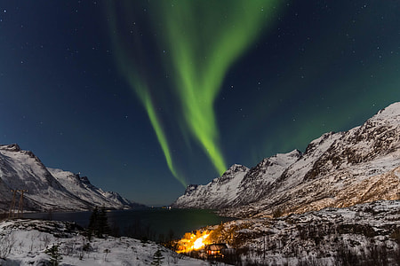 timelapse photography of mountain range covered with snow with green hurricane thumbnail
