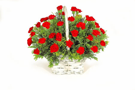 wicker white basket with red roses thumbnail