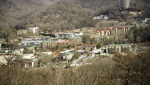 Close-up view of Gatlingburg town in Tennessee in the mountains thumbnail