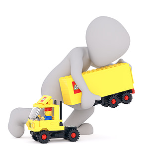 person carrying Lego toy truck illustration thumbnail