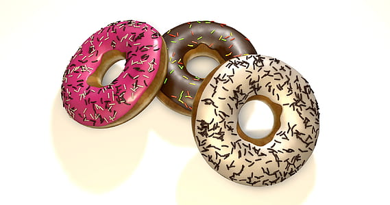three assorted-color doughnuts thumbnail