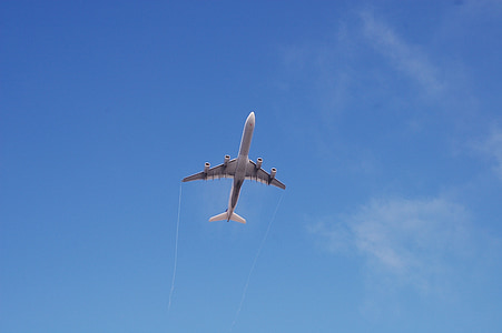 white plane flying under blue sky during daytime thumbnail