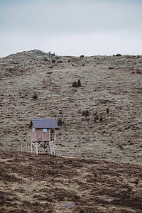 brown hut near hill at daytime thumbnail