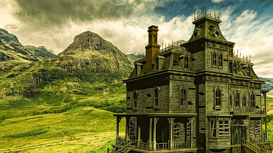 brown wooden house near mountain thumbnail