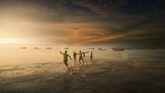 people running on wet surface under clear sky thumbnail