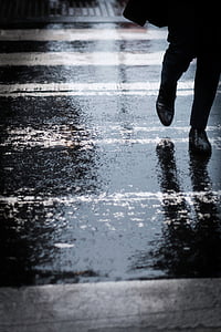 person walking on wet pedestrian lane thumbnail