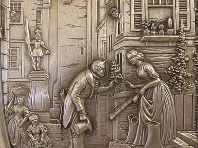 man giving flowers to a woman embossed decor thumbnail