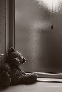 brown bear plush toy lean on wall near window thumbnail