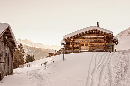 brown wooden house covered snows thumbnail