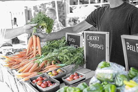 selective color photography of person handing of the carrots to the other person thumbnail