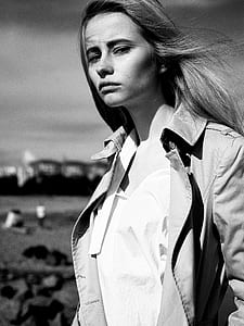 grayscale photo of woman in collared top thumbnail