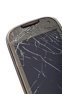 black smartphone with cracked tempered glass thumbnail