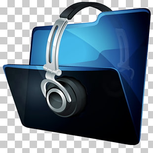 Multimedia electric blue electronics, Folder Music, gray and black headphones illustration PNG clipart