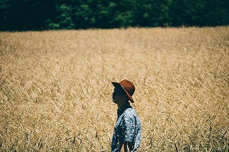 man standing near wheat field thumbnail