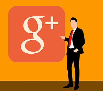 Illustration of businessman with G+ social network. thumbnail