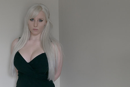 white haired woman wearing black spaghetti strap top thumbnail