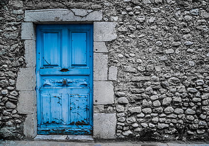 blue wooden 4-panel door close thumbnail