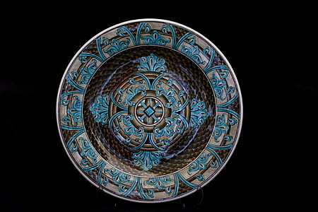 round brown and teal floral plate thumbnail