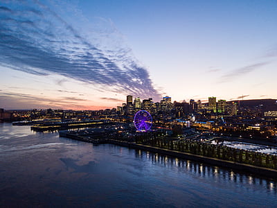 aerial view of London Eye under cloudy sky thumbnail
