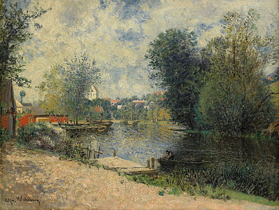 green leafed trees near lake painting thumbnail