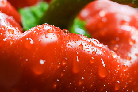 Red Paprika in Water Drops Close Up thumbnail