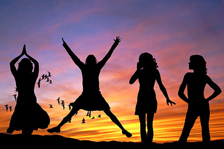 silhouette photography of four women with birds thumbnail