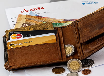 brown leather bifold wallet with black and yellow cards thumbnail