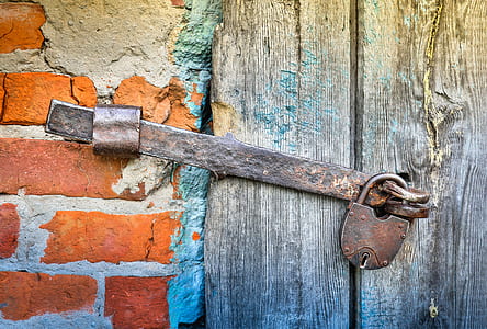 brown metal door lock with padlock thumbnail
